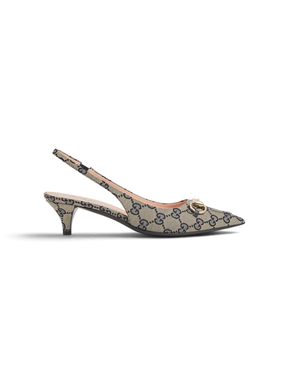 NWT Gucci Women's Slingback Pump with Horsebit Beige Blue GG Canvas Heel 37.5